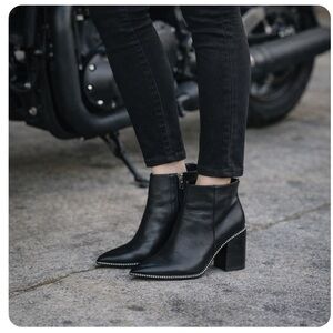 Black Leather Ankle Boots with Silver Stud Detail